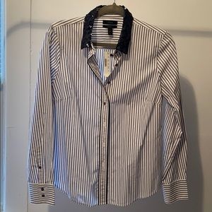 J Crew Navy Sequins Collar Button-Down